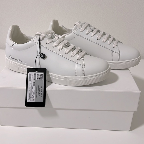 NWT NIB new Emporio Armani Supple leather white sneakers w/ signature EU 39 US 9 - Picture 11 of 14